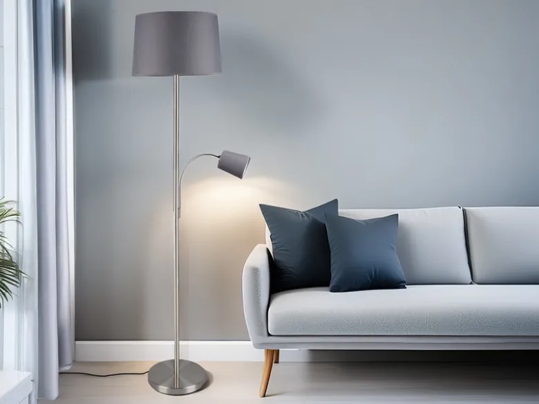 Große Stehlampe HENTA mit Leselampe und Stoffschirm Grau, Höhe 170cm