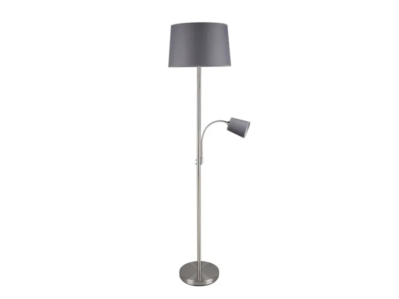 Große Stehlampe HENTA mit Leselampe und Stoffschirm Grau, Höhe 170cm