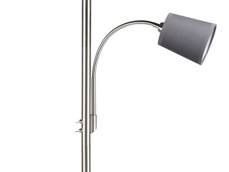 Große Stehlampe HENTA mit Leselampe und Stoffschirm Grau, Höhe 170cm
