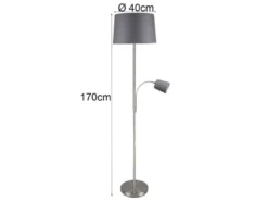 Große Stehlampe HENTA mit Leselampe und Stoffschirm Grau, Höhe 170cm