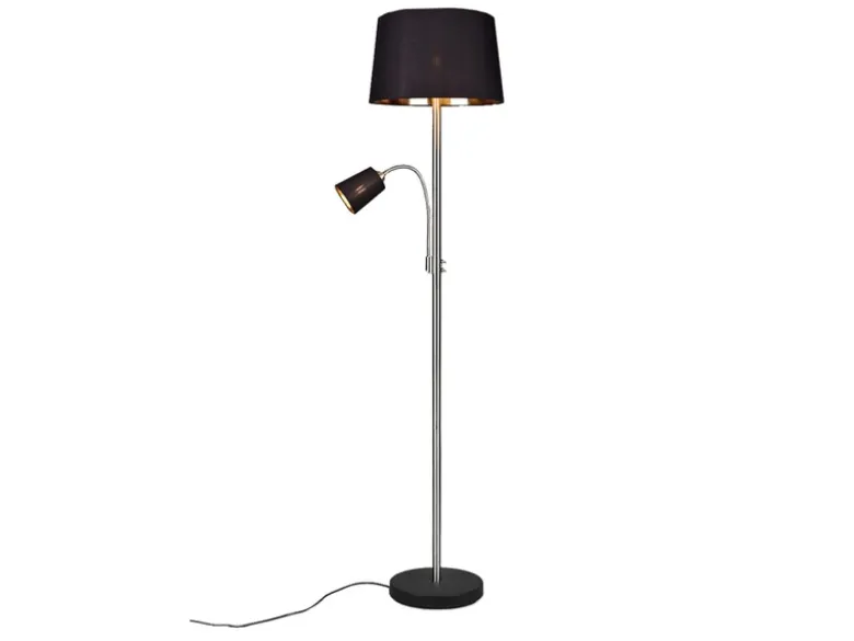 Große Stehlampe HENTA mit Leselampe, Stoffschirm Schwarz Gold Höhe 180cm