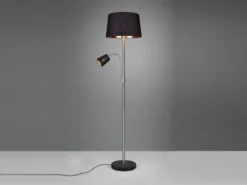 Große Stehlampe HENTA mit Leselampe, Stoffschirm Schwarz Gold Höhe 180cm