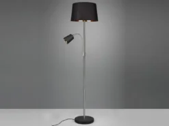Große Stehlampe HENTA mit Leselampe, Stoffschirm Schwarz Gold Höhe 180cm