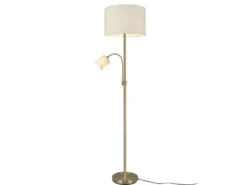 Große Stehlampe HOTEL Messing mit Leselampe & E27 Stoffschirm Creme, Höhe 170cm