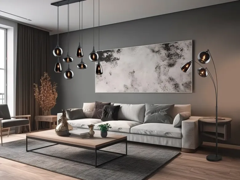 Große Stehlampe LUMINA mit 3 Glas Lampenschirmen in Chrom, Höhe 200cm