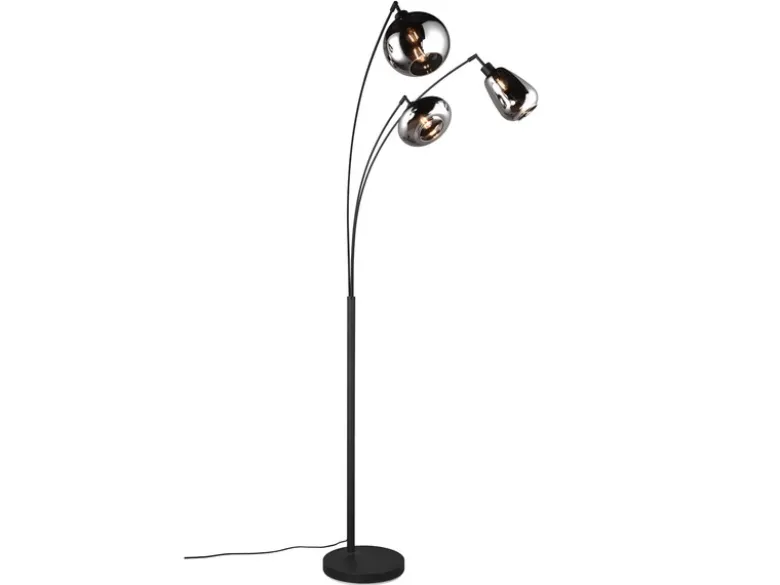 Große Stehlampe LUMINA mit 3 Glas Lampenschirmen in Chrom, Höhe 200cm
