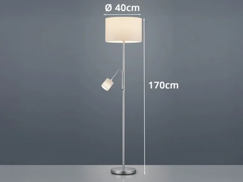 Große Stehlampe mit Leselampe, LED dimmbar, Stoffschirm Weiß, Höhe 170cm