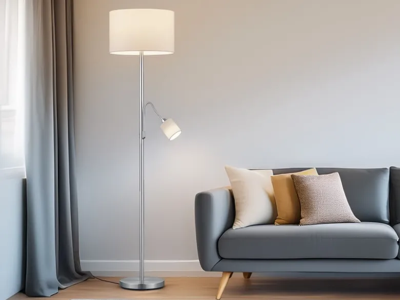 Große Stehlampe mit Leselampe, LED dimmbar, Stoffschirm Weiß, Höhe 170cm