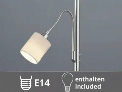 Große Stehlampe mit Leselampe, LED dimmbar, Stoffschirm Weiß, Höhe 170cm