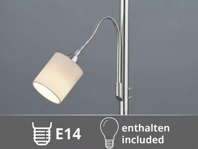 Große Stehlampe mit Leselampe, LED dimmbar, Stoffschirm Weiß, Höhe 170cm