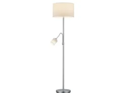 Große Stehlampe mit Leselampe, LED dimmbar, Stoffschirm Weiß, Höhe 170cm