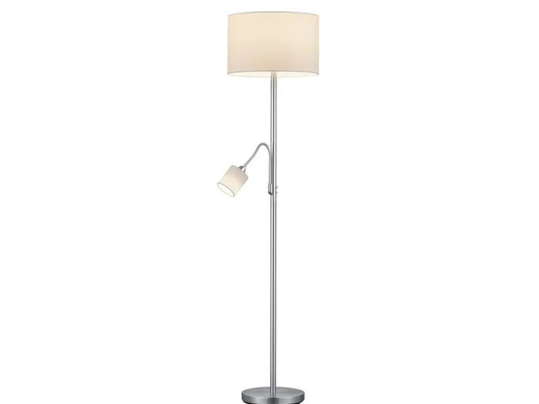 Große Stehlampe mit Leselampe, LED dimmbar, Stoffschirm Weiß, Höhe 170cm