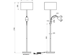 Große Stehlampe mit Leselampe, LED dimmbar, Messing Stoff Cremeweiß, Höhe 170cm