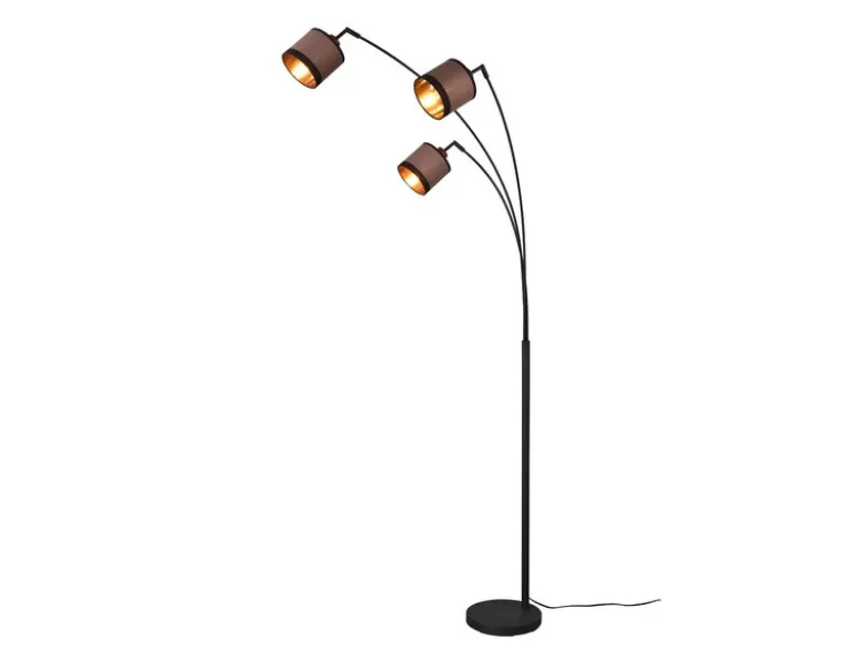 Große Stehleuchte DAVOS 3-flammig mit Stoffschirmen in Taupe/Gold, Höhe 185cm