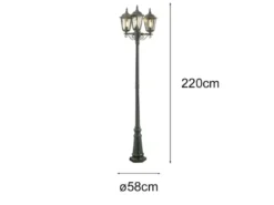 Große Straßenlaterne Aluminium Grün, E27 Gartenlaterne 3-flammig, Höhe 220cm