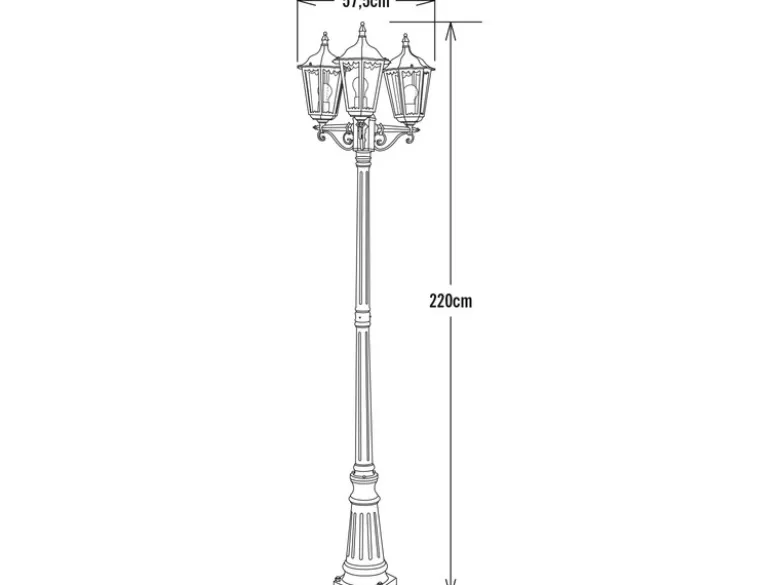 Große Straßenlaterne Aluminium Schwarz, E27 Gartenlaterne 3-flammig, Höhe 220cm