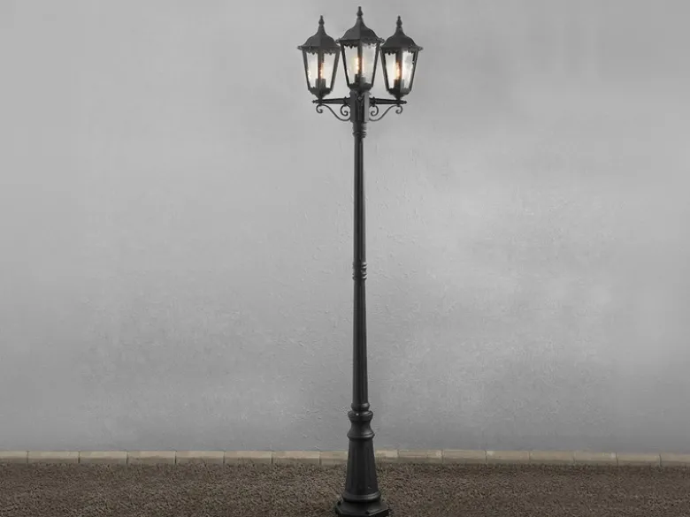 Große Straßenlaterne Aluminium Schwarz, E27 Gartenlaterne 3-flammig, Höhe 220cm