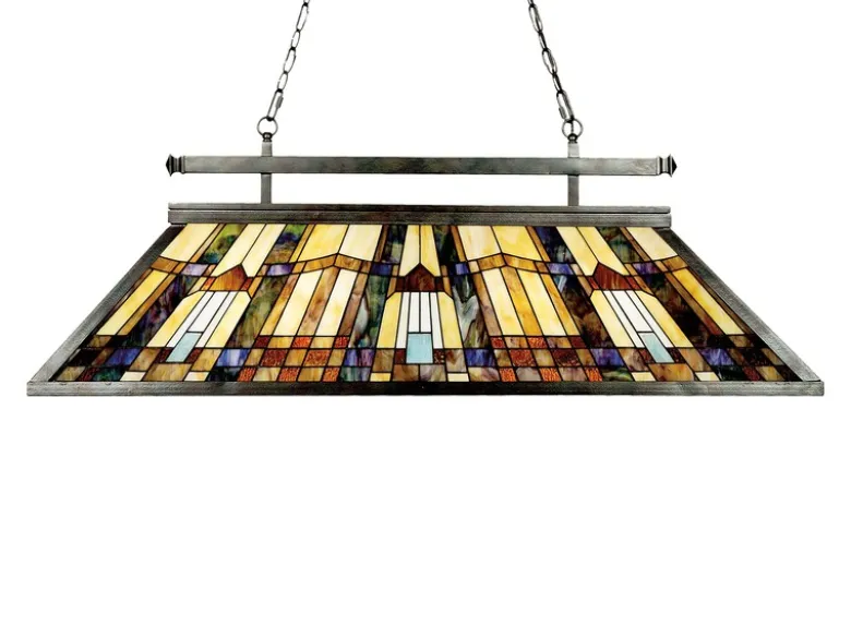 Große Tiffany Pendelleuchte INGLENOOK E27 Lampenschirm Bunt, Breite 121cm