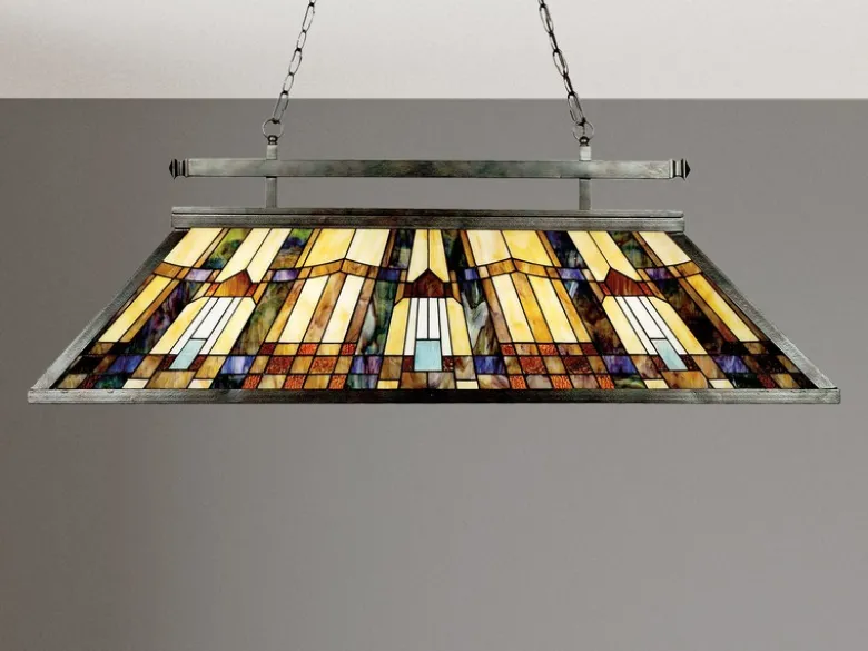 Große Tiffany Pendelleuchte mit E27 LED, Lampenschirm Bunt, Breite 121cm