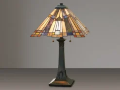 Große Tiffany Tischlampe INGLENOOK E27 Lampenschirm Bunt, Höhe 63,5cm
