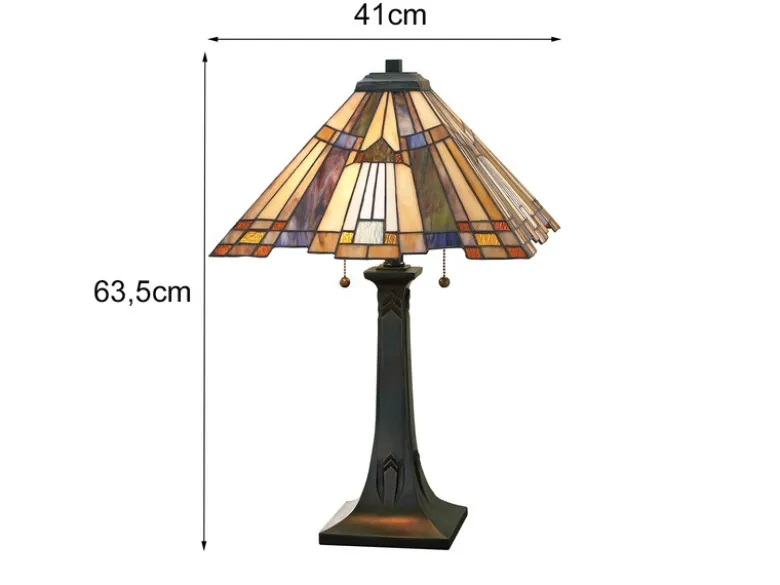 Große Tiffany Tischlampe INGLENOOK E27 Lampenschirm Bunt, Höhe 63,5cm