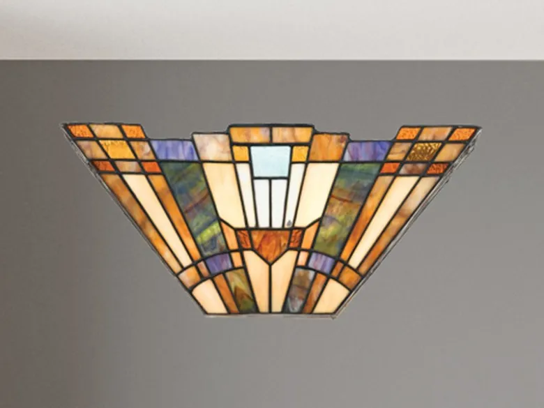 Große Tiffany Wandleuchte INGLENOOK mit E14 Lampenschirm Bunt, Breite 41cm