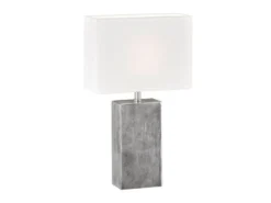 Große Tischlampe AMIENS Metall Silber Antik, Stoffschirm Weiß, Höhe 50cm