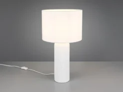Große Tischlampe BLAIR mit Keramikfuß & Stoffschirm Weiß, Höhe 51cm