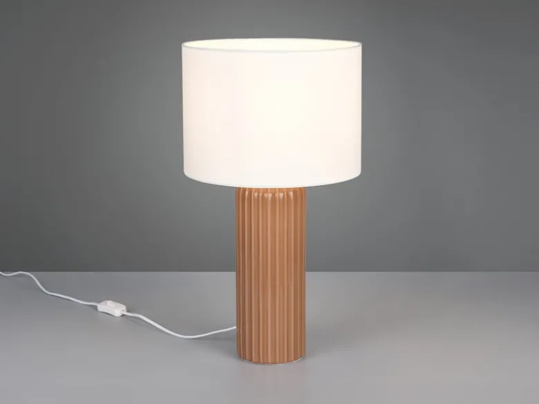 Große Tischlampe BLAIR mit Keramikfuß Mocca & Stoffschirm Beige, Höhe 51cm