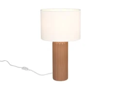 Große Tischlampe BLAIR mit Keramikfuß Mocca & Stoffschirm Beige, Höhe 51cm