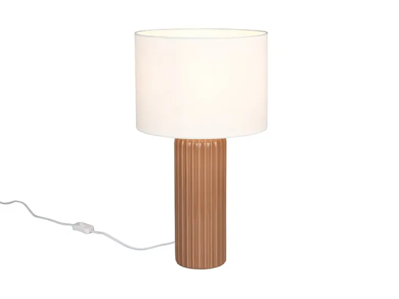 Große Tischlampe BLAIR mit Keramikfuß Mocca & Stoffschirm Beige, Höhe 51cm