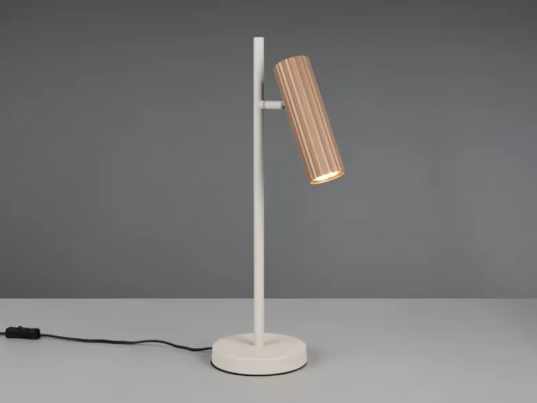 Große Tischlampe SOKA Metall Hellgrau & Coffee mit schwenkbarem Spot, Höhe 50cm