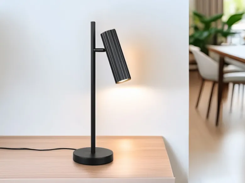 Große Tischlampe SOKA Metall Schwarz mit schwenkbarem Spot, Höhe 50cm