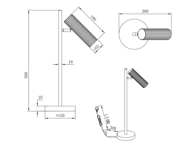 Große Tischlampe SOKA Metall Schwarz mit schwenkbarem Spot, Höhe 50cm