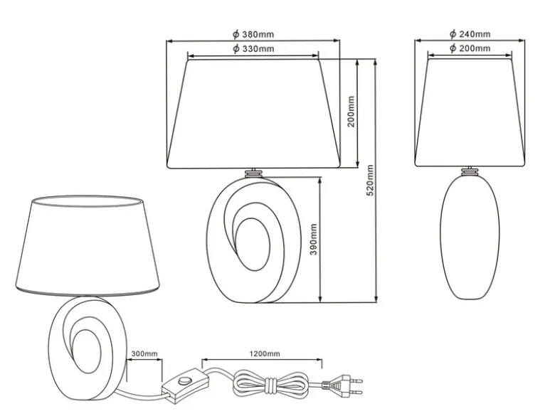Große Tischlampe TABA Keramik Silber mit E27 Stoffschirm Weiß, Höhe 52cm