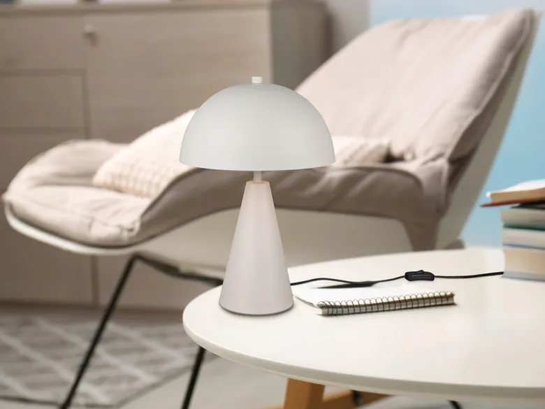 Große Tischleuchte ALFIE in Pilzform aus Metall Hellgrau, Höhe 43cm