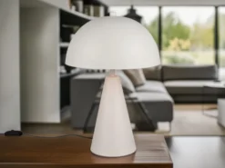 Große Tischleuchte ALFIE in Pilzform aus Metall Hellgrau, Höhe 43cm