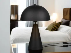 Große Tischleuchte ALFIE in Pilzform aus Metall Schwarz, Höhe 43cm