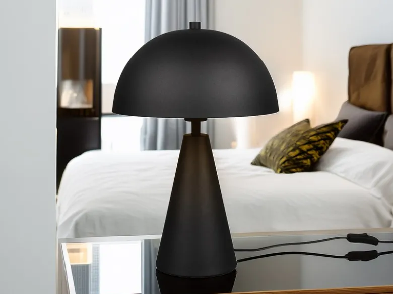 Große Tischleuchte ALFIE in Pilzform aus Metall Schwarz, Höhe 43cm