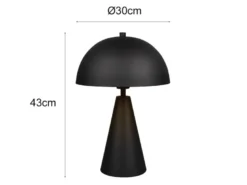 Große Tischleuchte ALFIE in Pilzform aus Metall Schwarz, Höhe 43cm