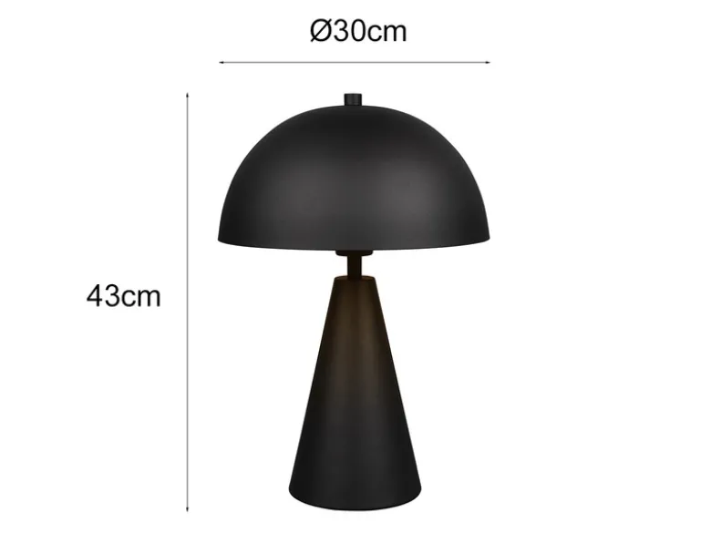 Große Tischleuchte ALFIE in Pilzform aus Metall Schwarz, Höhe 43cm