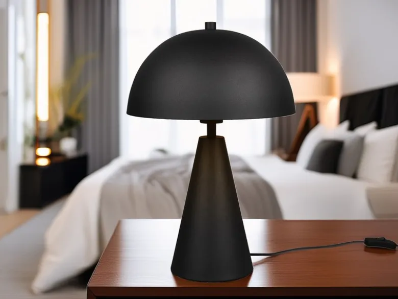 Große Tischleuchte ALFIE in Pilzform aus Metall Schwarz, Höhe 43cm