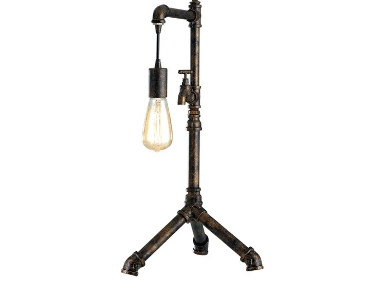 Große Tischleuchte AMARCORD in Wasserrohr Optik, Rost, Höhe 61cm