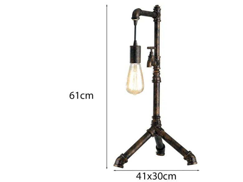 Große Tischleuchte AMARCORD in Wasserrohr Optik, Rost, Höhe 61cm