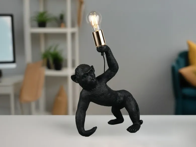 Große Tischleuchte BOBO ausgefallene Affenlampe Schwarz, Höhe 42cm