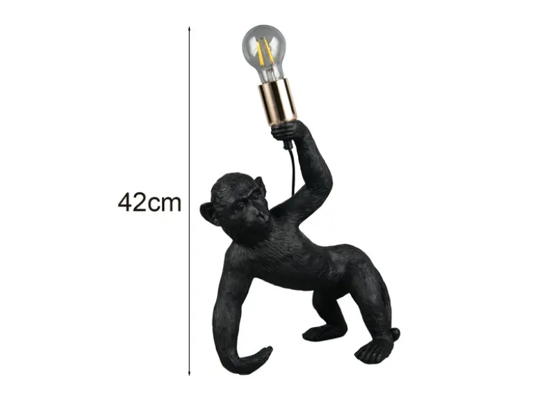 Große Tischleuchte BOBO ausgefallene Affenlampe Schwarz, Höhe 42cm