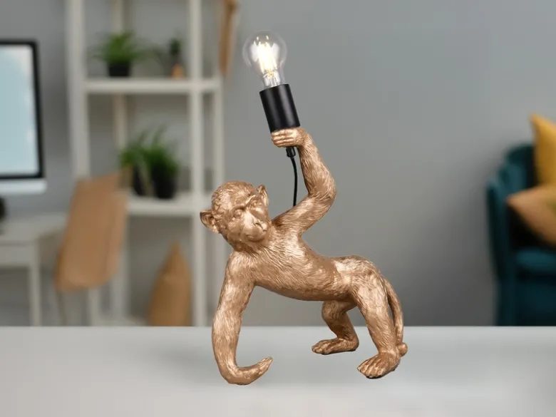 Große Tischleuchte BOBO ausgefallene Affenlampe Gold, Höhe 42cm