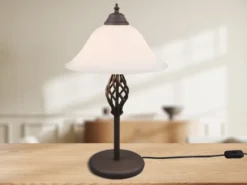 Große Tischleuchte im Landhausstil Rostoptik mit Glasschirm & E14 LED, Höhe 50cm