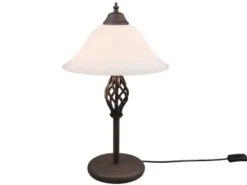 Große Tischleuchte im Landhausstil Rostoptik mit Glasschirm & E14 LED, Höhe 50cm