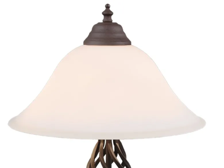Große Tischleuchte im Landhausstil Rostoptik mit Glasschirm & E14 LED, Höhe 50cm